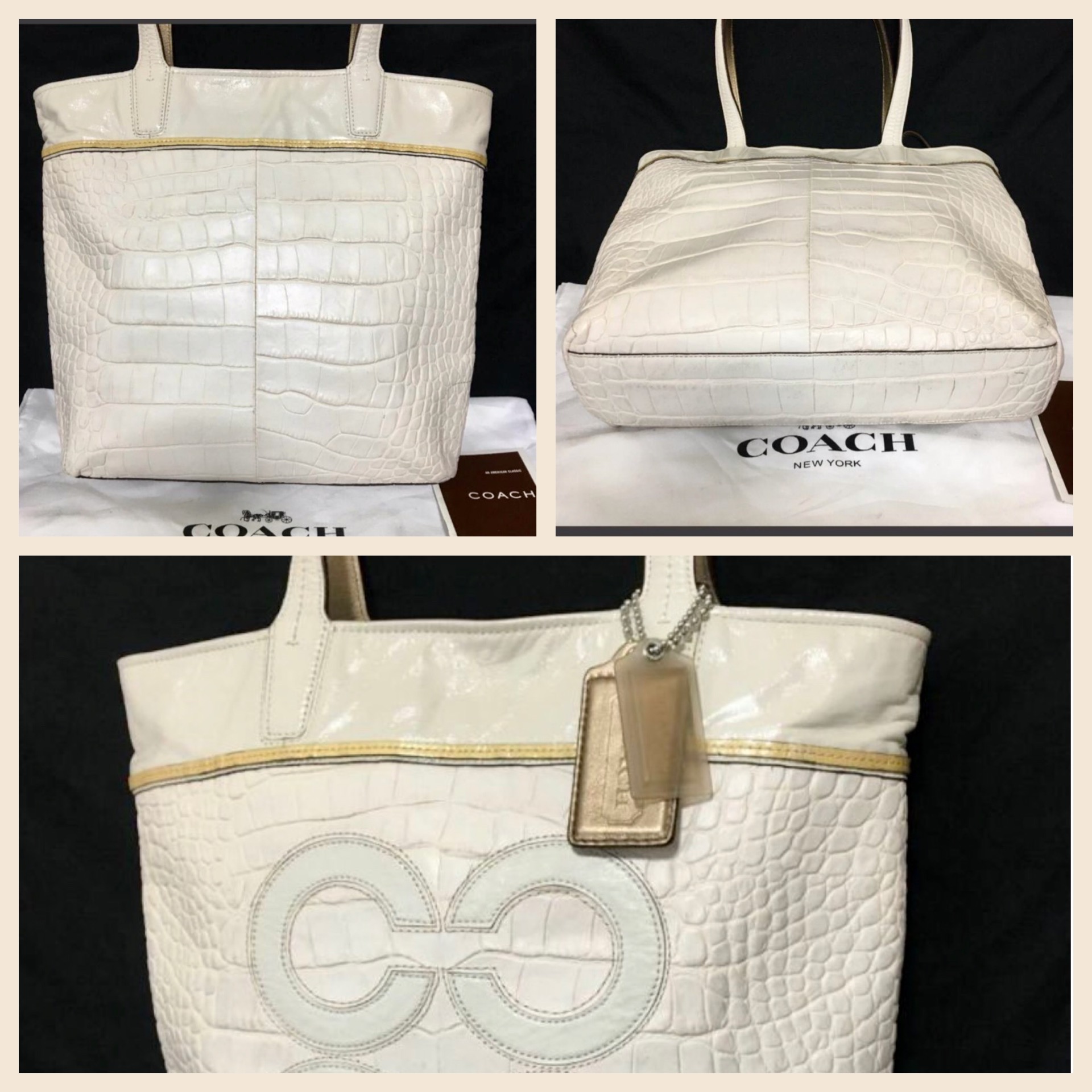 COACH トートバッグ（型押しクロコ風／ホワイト系）